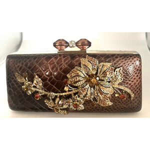 Iris Lane Clutch Brown Floral Rhinestone Evening Bag